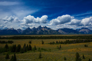 The Grand Tetons under clouds